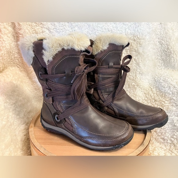 Merrell Nikita Winter Boots Brown Leather Primaloft Waterproof Hiking Size 6 - Picture 1 of 11